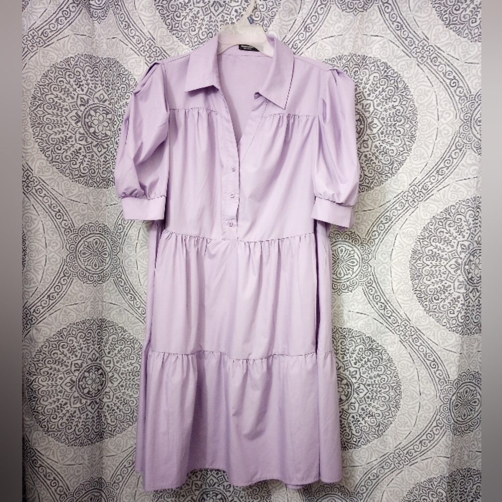 SHEIN Qutie Curve Puff Sleeve Tiered Hem Smock Dress Plus Size 2XL